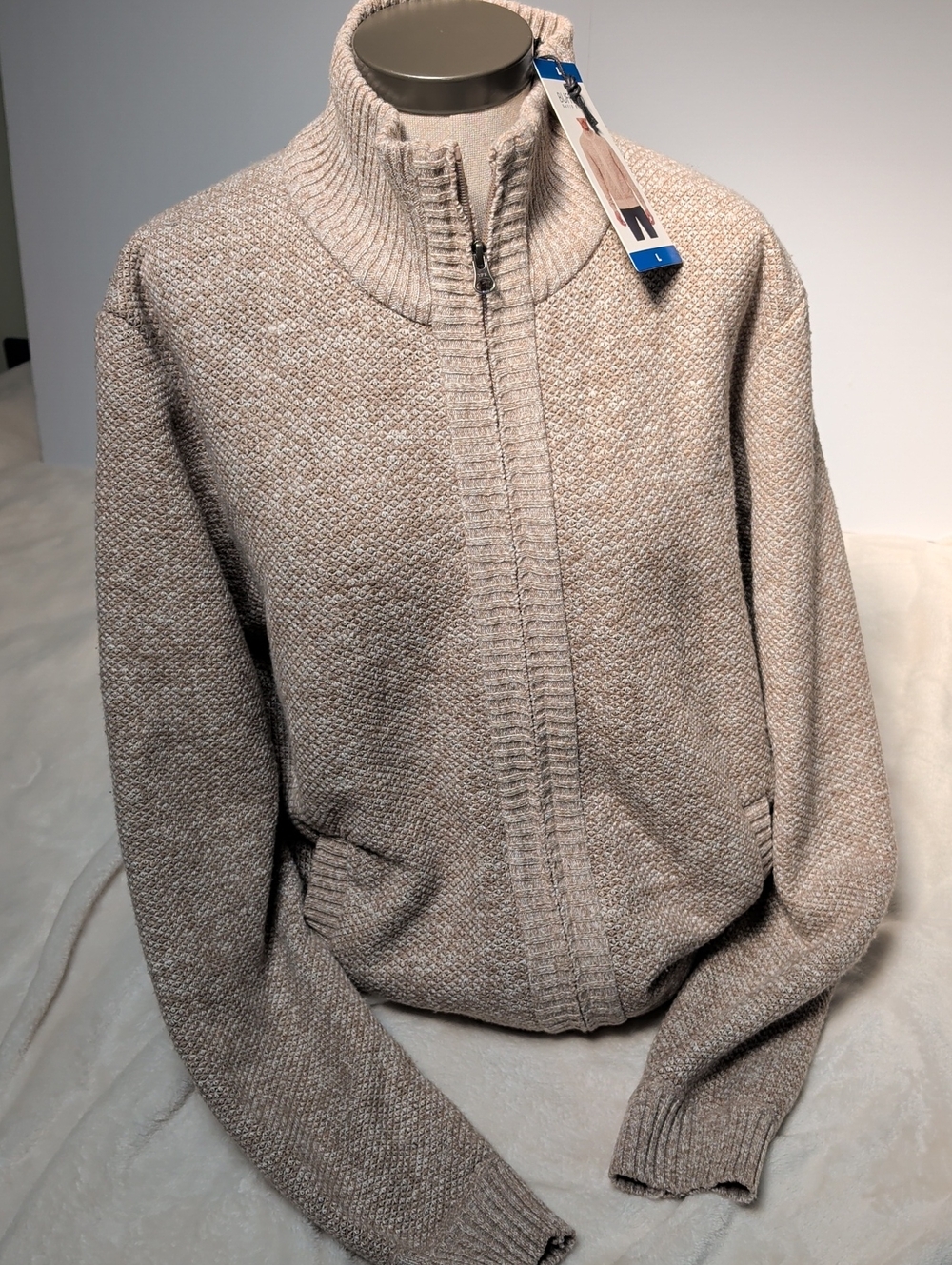 Buffalo David Bitton Neutral Beige Zip-Up Knit Sweater